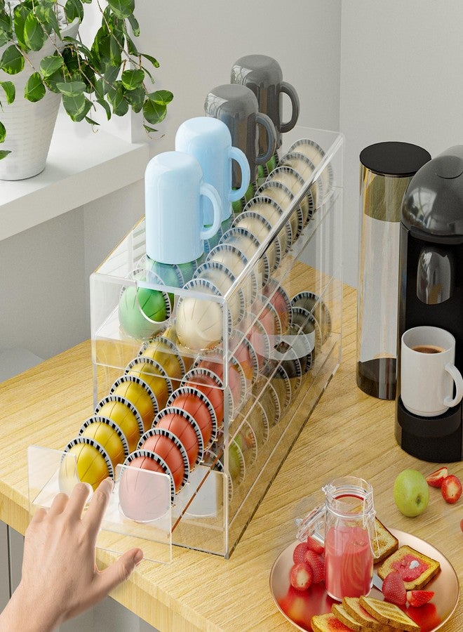 منظم كبسولات القهوة الأكريليكي من BXINREDA لحامل كبسولات Nespresso Vertuo سعة 60 كبسولة، درج تخزين شفاف لكبسولات Vertuo (3 طبقات) - Image 2